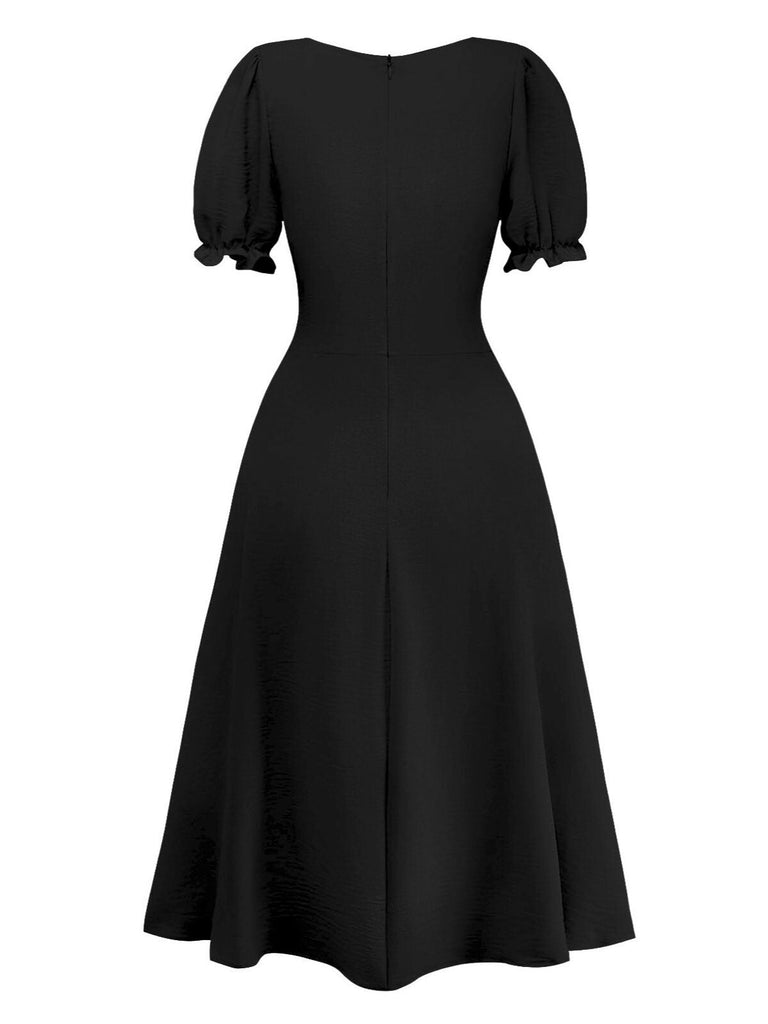 black-1940s-Solid-Empire-Waist-Dress-back-view