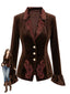 Blazer ajusté marron en velours à fleurs brodées et poignets évasés Années 1950