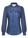 Blouse bleu marine en mousseline effet denim à col revers Années 1980 - 1