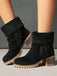 Bottes en suédine à revers modulable, franges et talons épais - 5