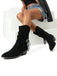 Bottes western noires mi-mollet en velours à brides tressées - 6