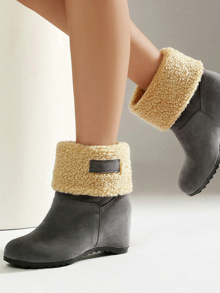 Bottines Compensées en Suédine à Revers en Fausse Peau Lainée - 7
