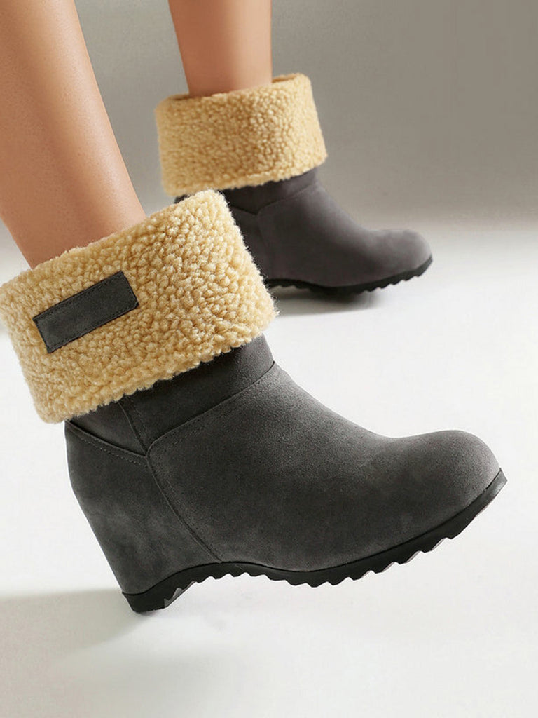 Bottines Compensées en Suédine à Revers en Fausse Peau Lainée - 8