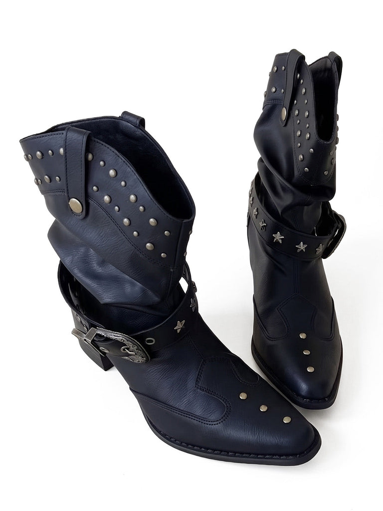 Bottines western à bout pointu, clous et boucles - 4