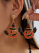 Boucles d’Oreilles Halloween Orange à Strass, Chapeau de Sorcière, Citrouille et Chauve-Souris - 1