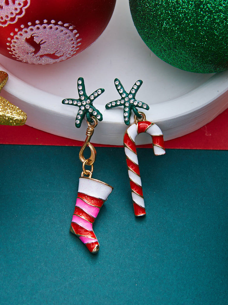 Boucles d’oreilles pendantes de Noël cannes en sucre et chaussettes en strass - 2