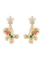Boucles d’oreilles pendantes dorées bonhommes en pain d’épices de Noël en strass