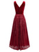 Robe longue bordeaux en velours à sequins col en V style années 1950