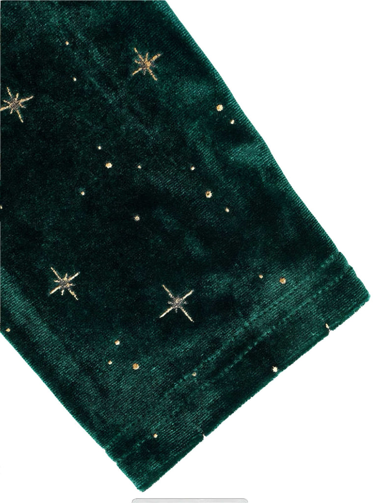 Robe en velours col en V et étoiles vert foncé des années 1940