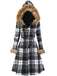 Manteau à capuche à carreaux et bordure en fausse fourrure années 1940