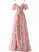Robe fendue en tulle Lac Verte brodé de fleurs années 1970