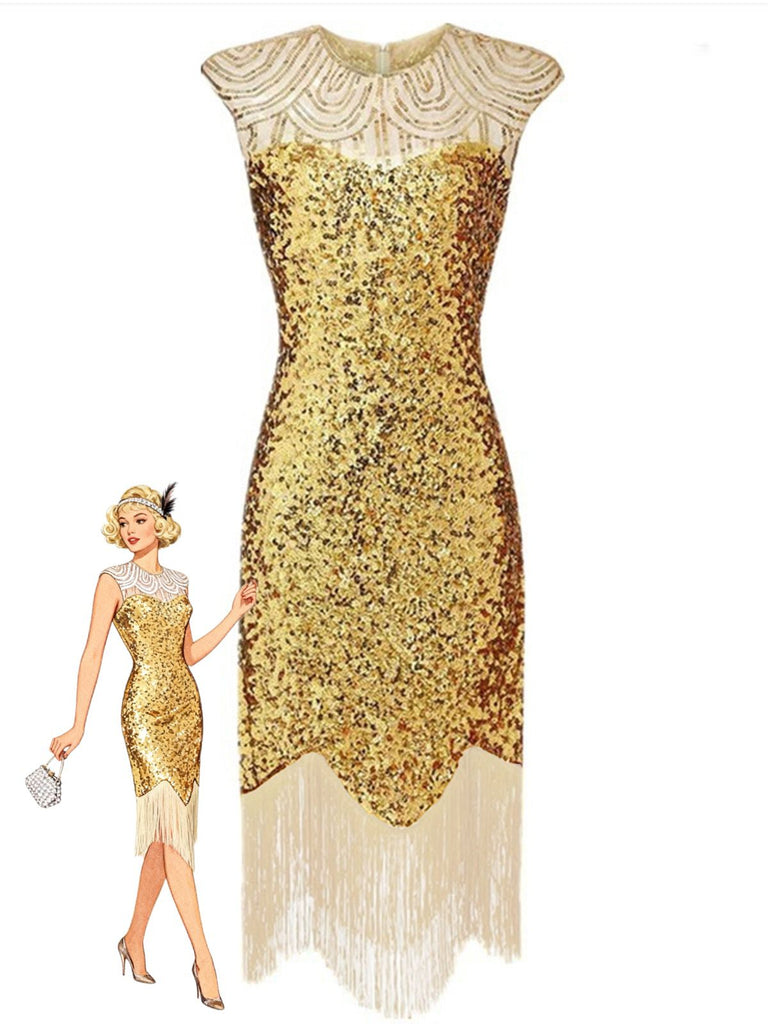Robe de soirée à paillettes et franges des années 1920