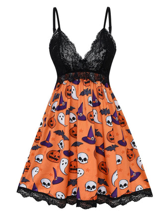 Vêtements de nuit en dentelle à imprimé Halloween années 1960