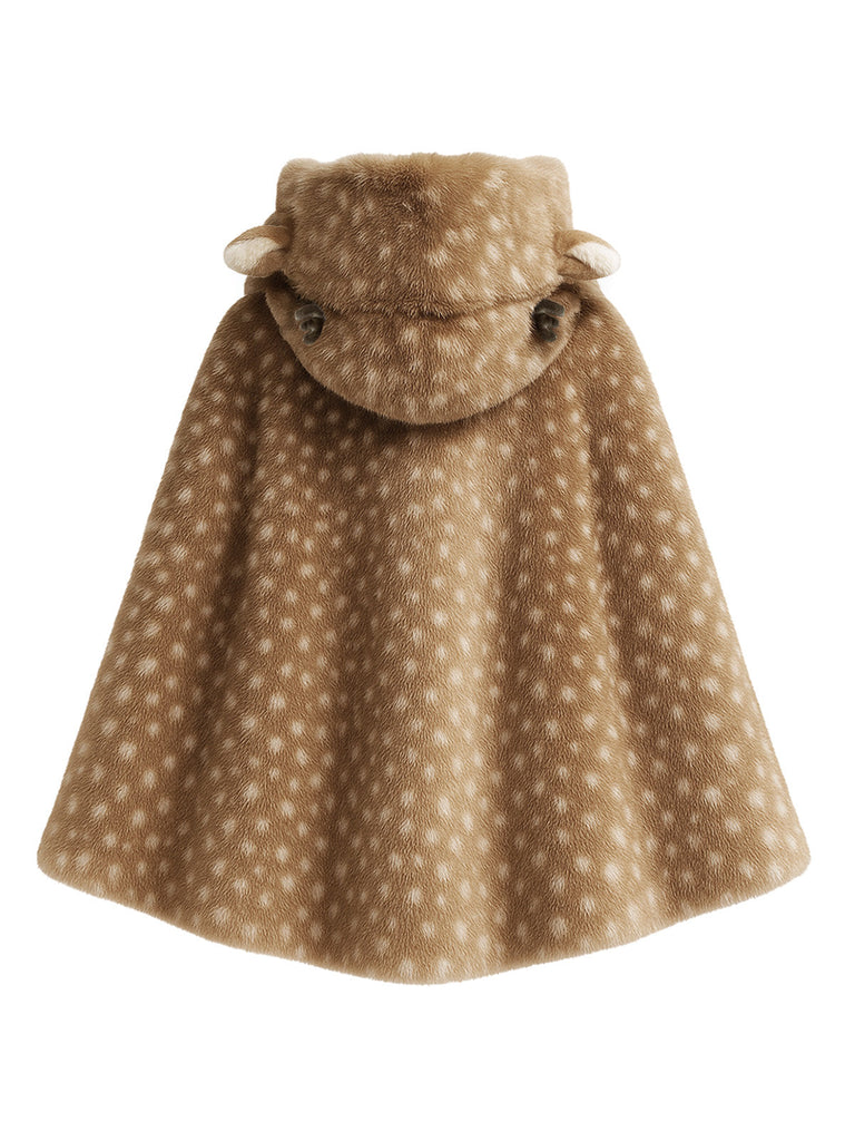 Châle à capuche en fausse fourrure kaki style cerf années 1980