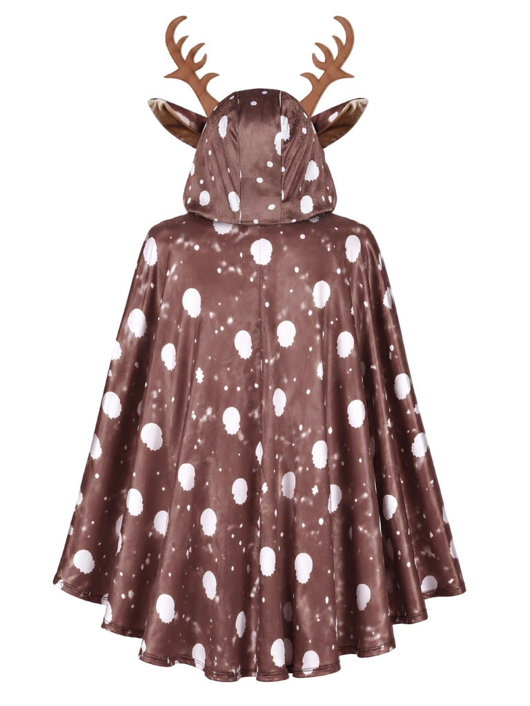 Cape de Noël à capuche à motif renne tacheté Années 1950 - 2