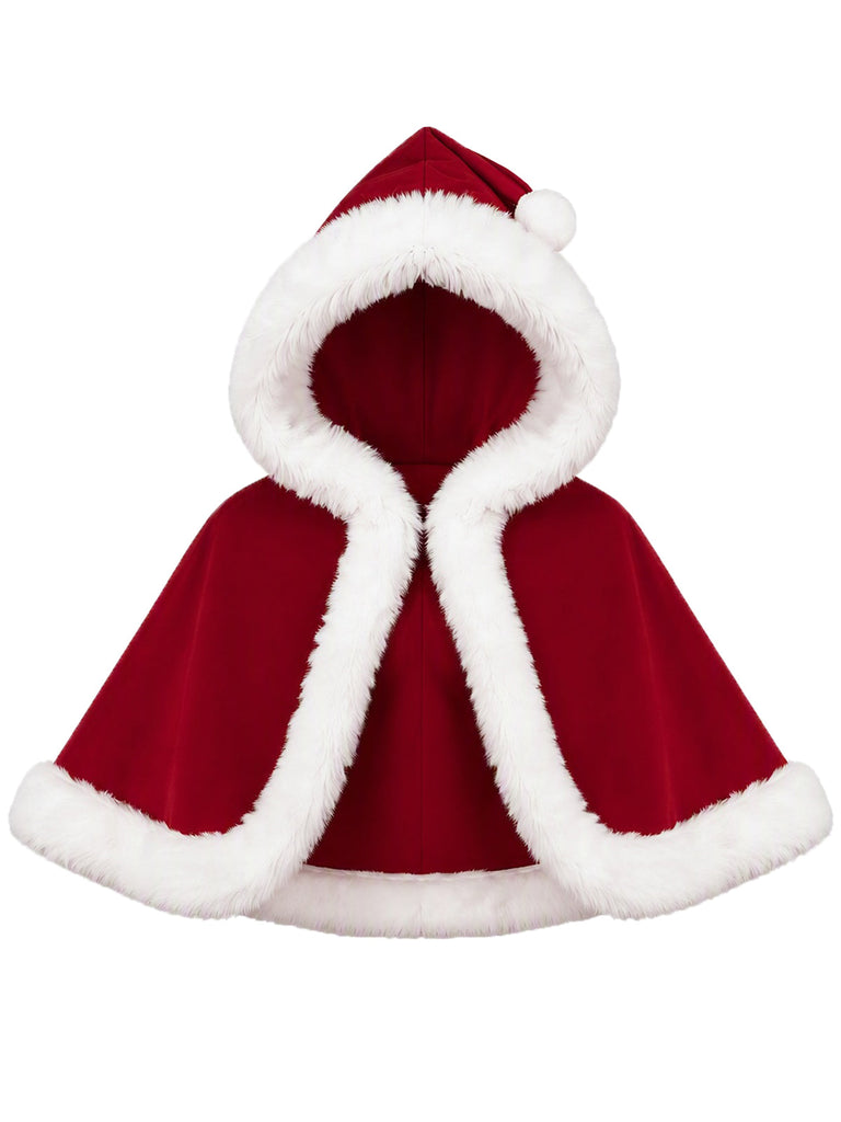 [Prévente] Cape Rouge de Noël à Capuche et Bordure en Fausse Fourrure Années 1950 - 1