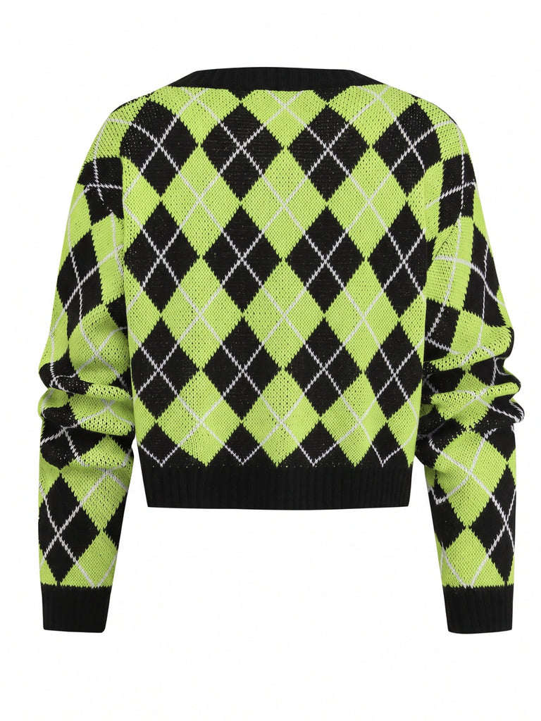 Cardigan en maille à losanges, col V et boutons Années 1980 - 10