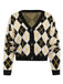 Cardigan en maille à losanges, col V et boutons Années 1980 - 1