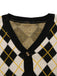 Cardigan en maille à losanges, col V et boutons Années 1980 - 5