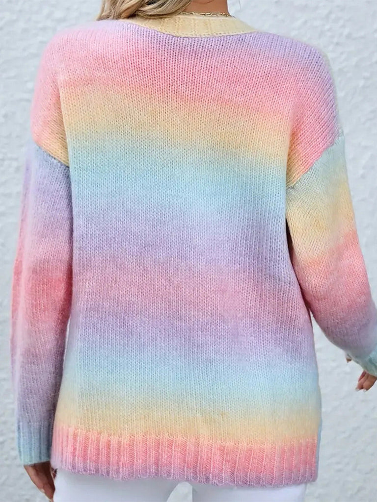 Cardigan Torsadé Dégradé Arc-en-Ciel Pastel Années 1980 - 7