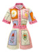 2PCS Chemise et short ceinturé fleuri bohème multicolore des années 1970
