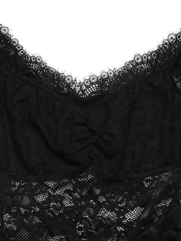 Combinaison noire en dentelle à épaules dénudées et jambes larges Années 1950 - 6