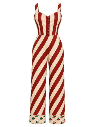 [Prévente] Combinaison rouge à rayures de Noël, taille à nouer et revers aux jambes Années 1940 - 2