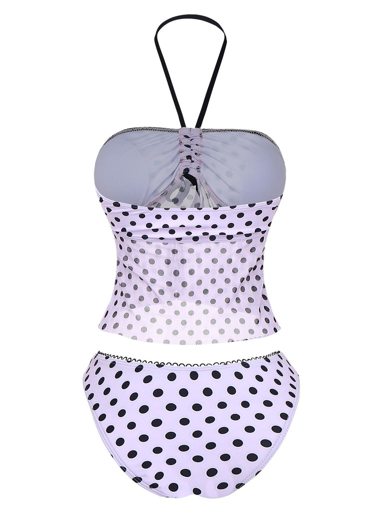 Ensemble tankini rose à pois et nœud années 1950