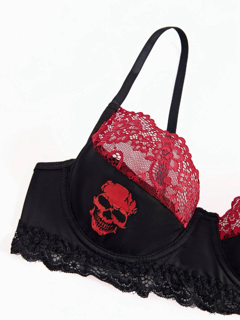 Haut court noire gothique crâne en dentelle années 1980