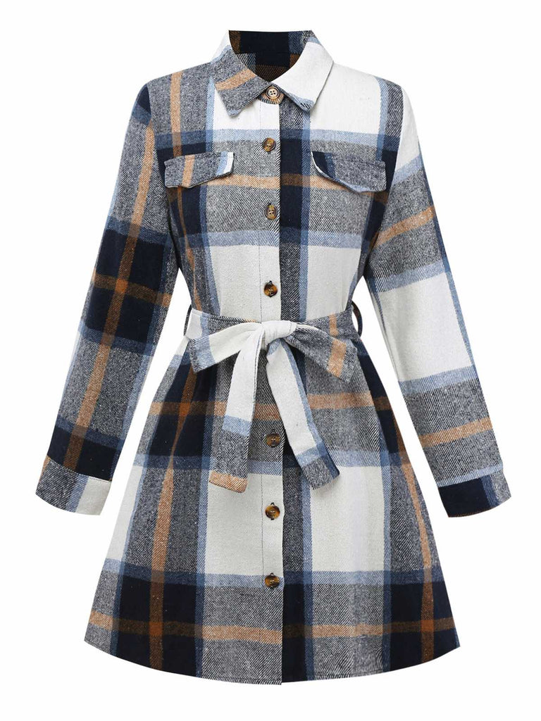 Robe-chemise carreaux multicolores avec ceinture années 1960