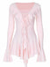 Robe rose col en V et manches évasées volants années 60