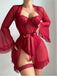 Ensemble de pyjama patchwork en dentelle transparente rouge années 1960