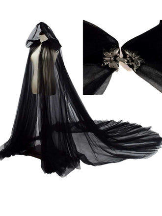 Cape à capuche noire en maille pour mariée vampire d'Halloween