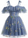 Épaules Dénudées Floral Brodé Filet Robe Années 1950