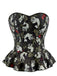 Corset noir à volants sans bretelles à imprimé poissons koï des années 1970