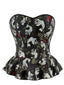 Corset noir à volants sans bretelles à imprimé poissons koï des années 1970