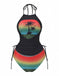 Maillot de bain tankini tie-dye noir à motif palmiers au coucher du soleil années 1940