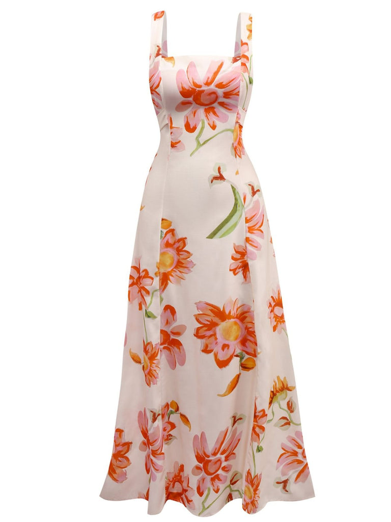Robe dos nu à bretelles larges motif floral des années 1930