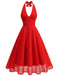 Robe dos nu en maille col V et licou des années 1950