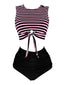 Maillot de bain à rayures à lacets violette des années 1970