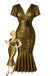Robe sirène 3d floral texturé métallisé taille cintrée doré des années 1930