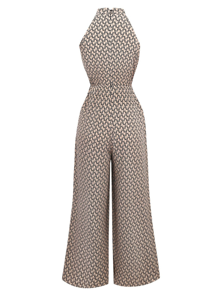 Combinaison col licou rond motif géométrique beige des années 1930
