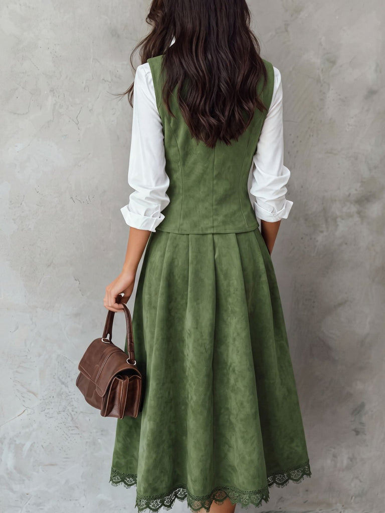 Ensemble 2 pièces gilet boutonné et jupe longue en suédine Années 1940 - 4