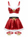 Ensemble Lingerie de Noël Rouge Métallisée à Fourrure et Nœud Style Mère Noël Années 1950 - 2