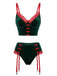 Ensemble lingerie de Noël vert en velours à dentelle, nœud et porte-jarretelles Années 1960 - 3