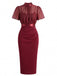 Ensemble Robe Crayon Bordeaux Froncée à Fines Bretelles et Haut Transparent Années 1960 - 2