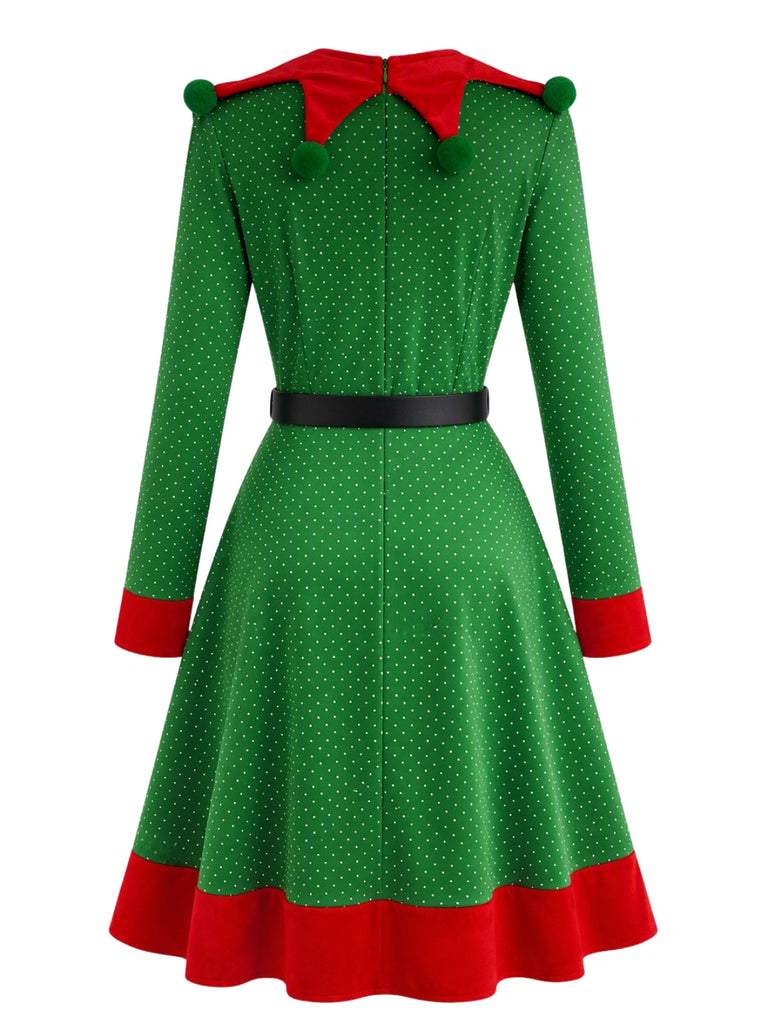 Ensemble robe déguisement lutin de Noël vert Années 1950 - 3