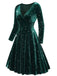 Robe en velours col en V et étoiles vert foncé des années 1940