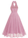 Robe dos nu en maille col V et licou des années 1950