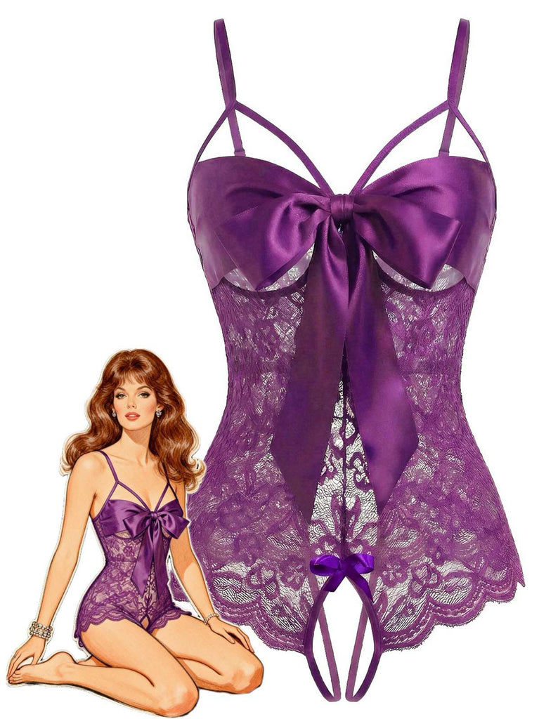 Lingerie en dentelle et satin avec nœud années 1970